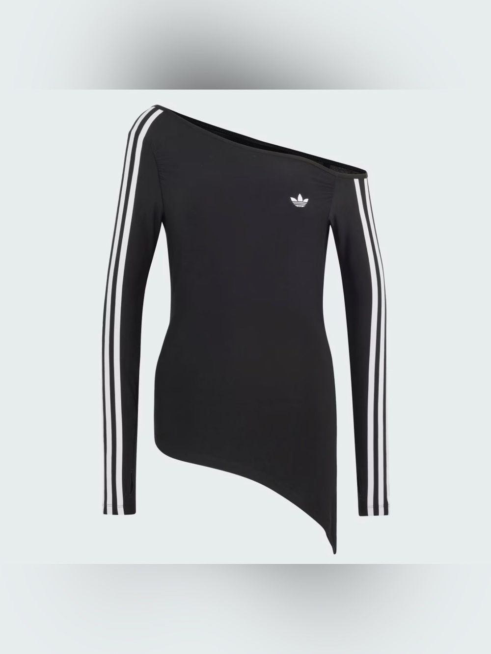 adidas Black One-Shoulder Long Sleeve Top with White Stripes